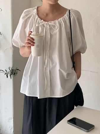 string shirring ribbon blouse (2colors) 추천!
