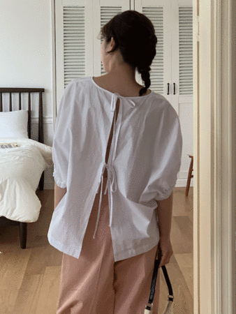 romantic back ribbon blouse (2colors)