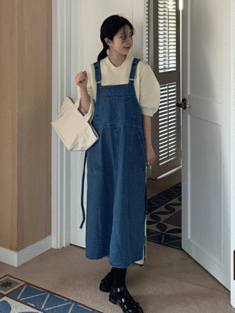 oat denim overall skirt (1color)