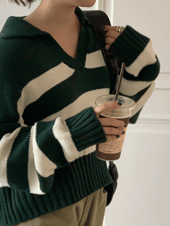 hoy v collar stripe knit (4colors)